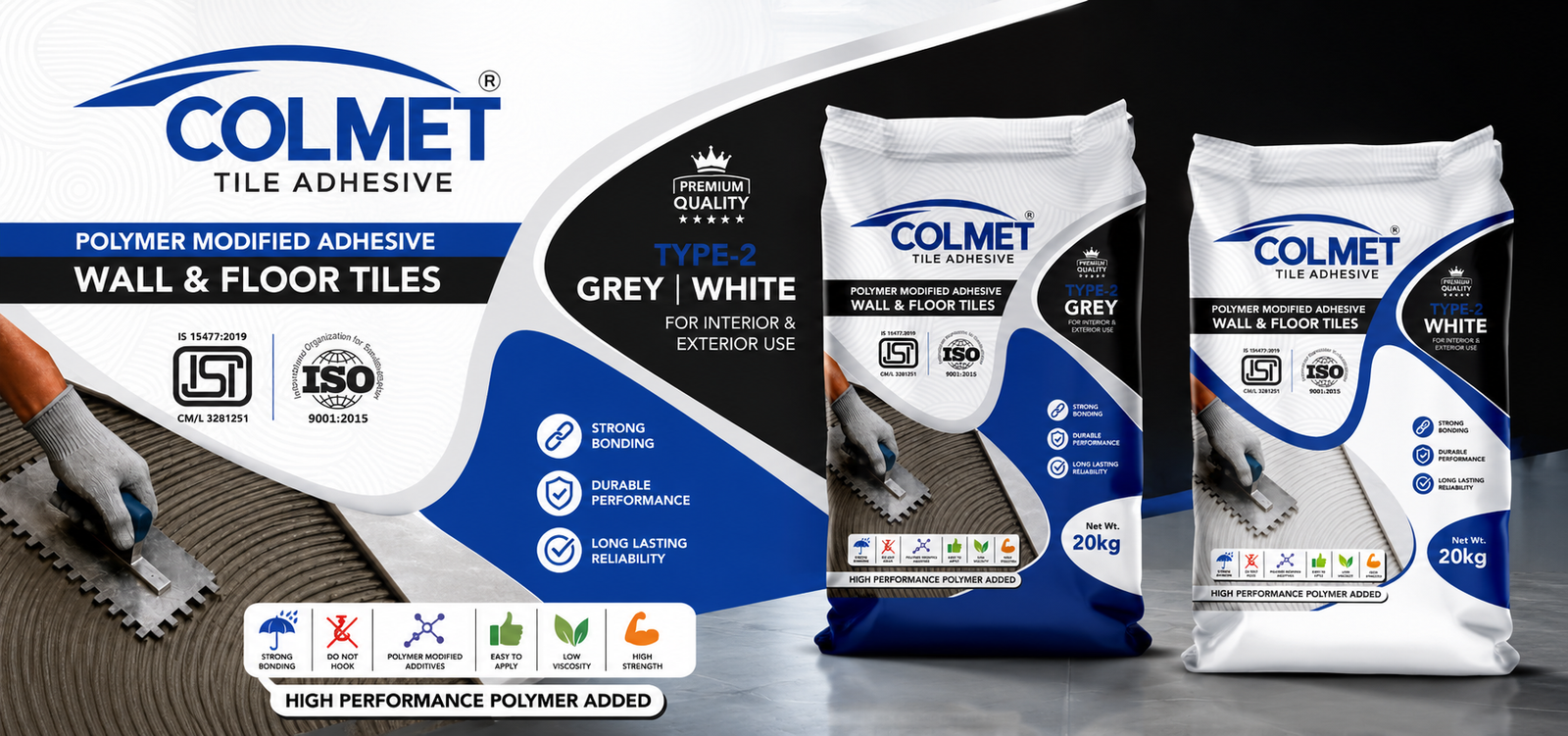 Colmet Tile Adhesive Type-2 Grey and White &ndash; polymer modified adhesive for wall and floor tiles
